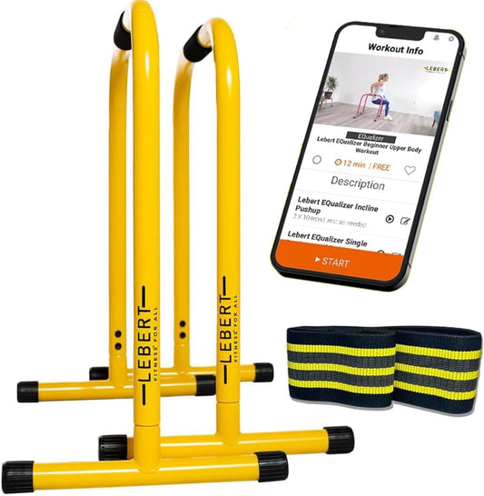 Equalizer Total Body Strengthener – Portable Dip Station for Full Bodyweight Training – Includes Hip Resistance Band & Online Coaching – Available in Standard & XL Sizes