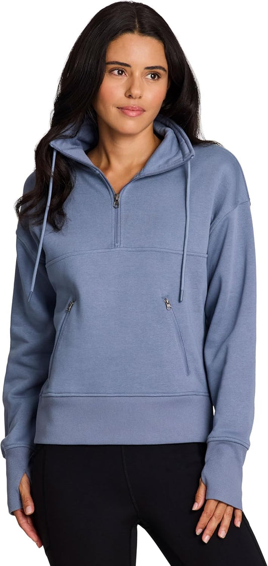 Active Women'S Lightweight Mock Neck Fleece 1/4 Zip Sweatshirt with Pockets